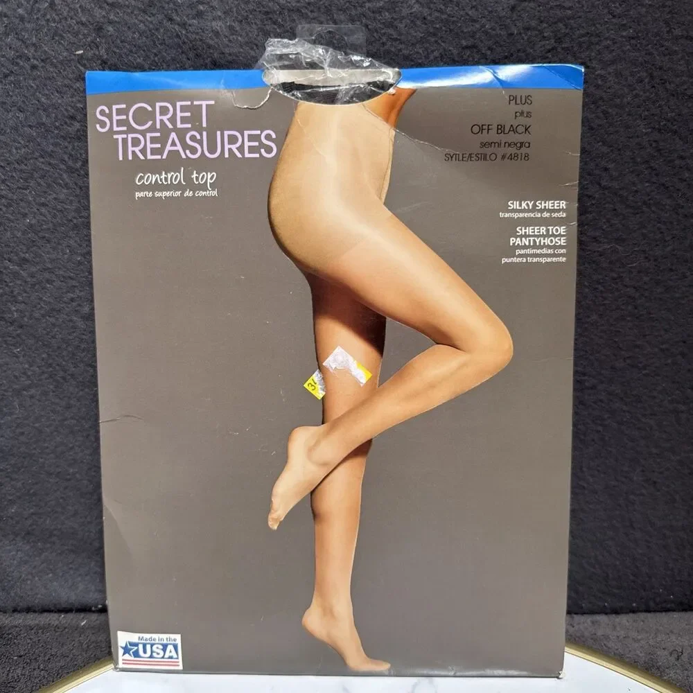 Secret Treasures Firm Support Control Top Sheer Toe Pantyhose 2X Nude Black